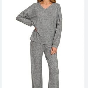 Zenana Melange Long sleeve top and pants set